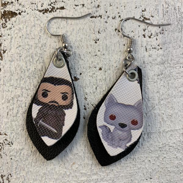 GOT Jon Snow and Ghost faux leather earrings