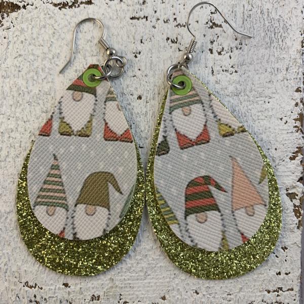 Glitter gnome faux leather earrings-2 layer