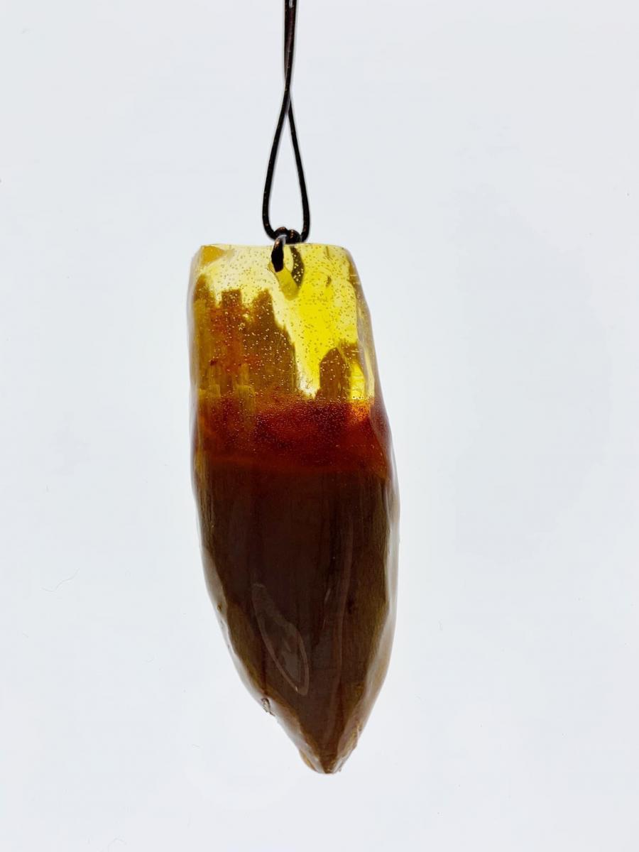 Resin and Wood- fantasy landscape necklace- yellow amber picture