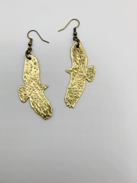 Hammered brass bird earrings picture