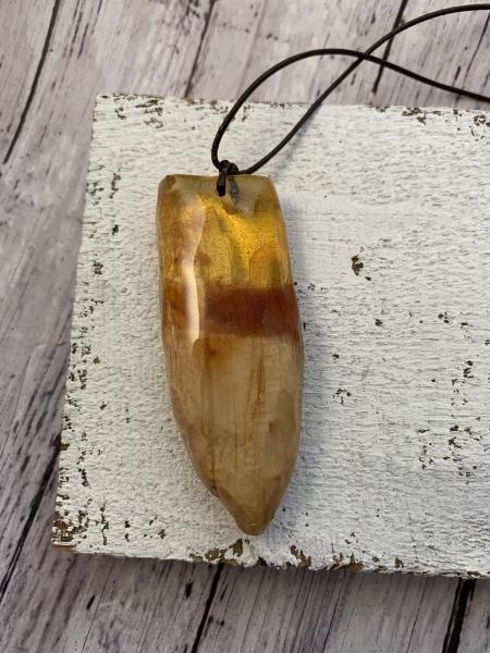 Resin and Wood- fantasy landscape necklace- yellow amber