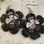 NBC faux leather flower earrings