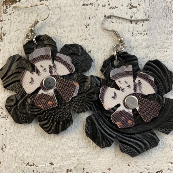 NBC faux leather flower earrings