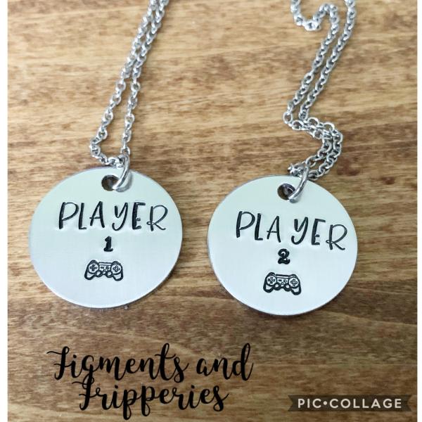 Gamer couple/friend necklace set- Player 1&2 picture