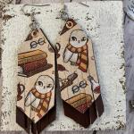HP owl faux leather earrings