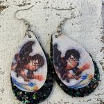 HP faux leather and glitter earrings