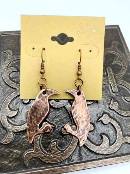 Copper crow/raven earrings picture