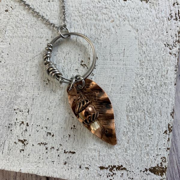 Copper leaf dangle necklace 4 picture