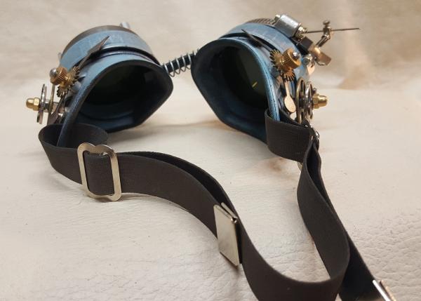 Blue Steampunk Engineer Goggles With Magnifying Loupes picture
