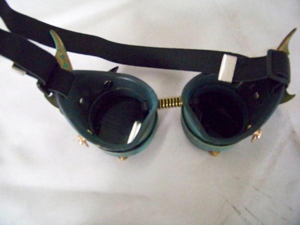 Steampunk Engineer Brass Patina Goggles- Demon Spawn picture