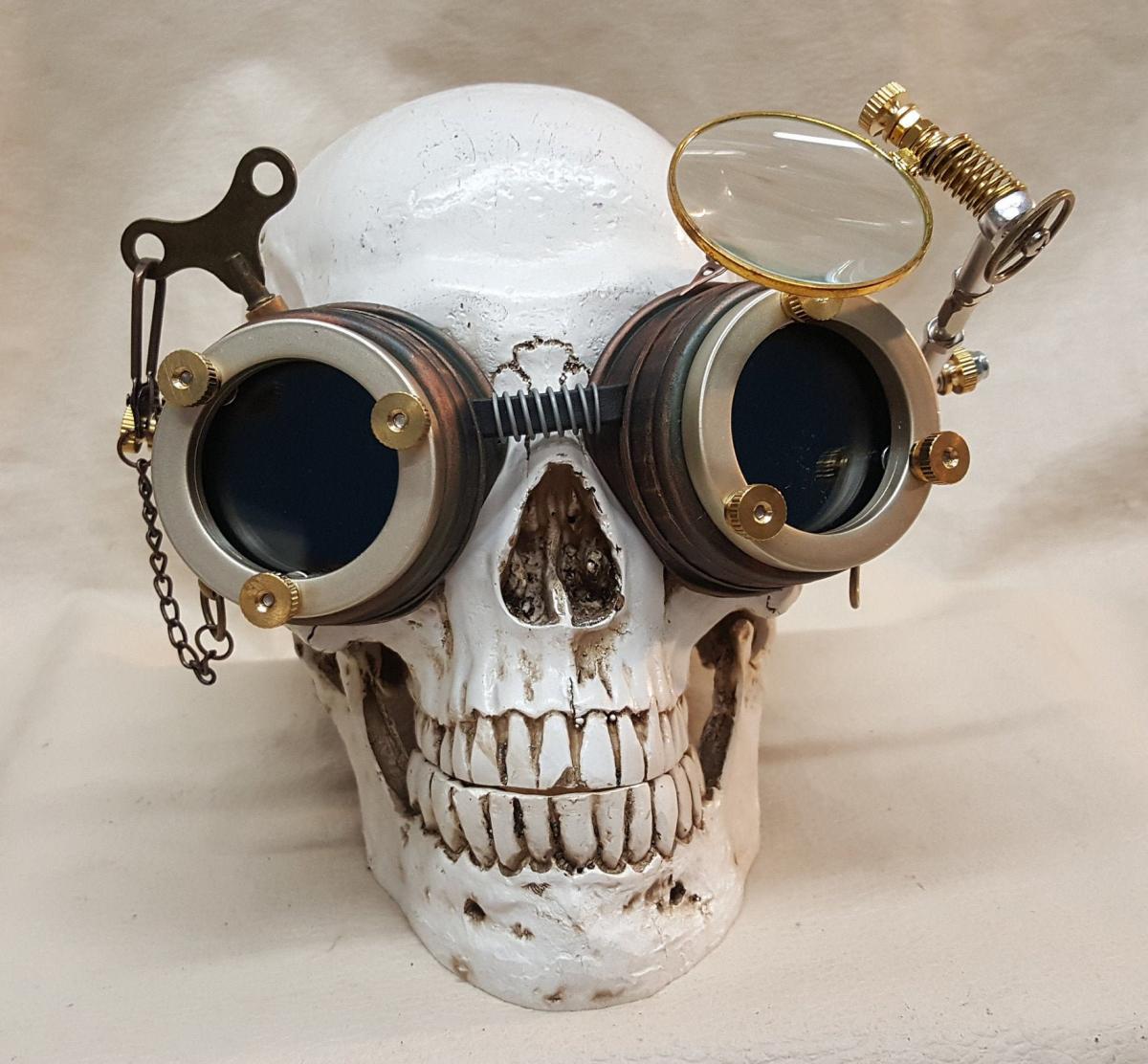 Steampunk Engineer Goggles With Large Magnifying Loupe picture
