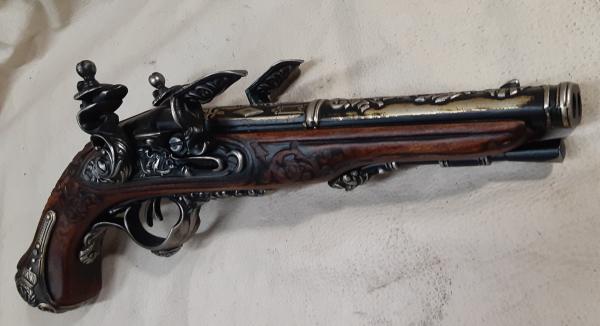 Steampunk Style 19th Century Aged Napoleonic Double Barrel Flintlock picture