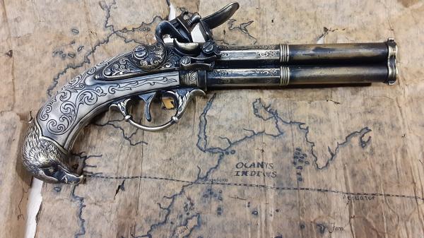 Steampunk Style 18th Century Aged Three Barrel Flintlock picture