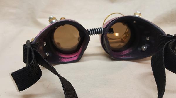 Pink Steampunk Engineer Goggles With Large Magnifying Loupe picture