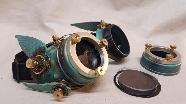 Steampunk Double Winged Patina Brass Valkyrie Goggles picture