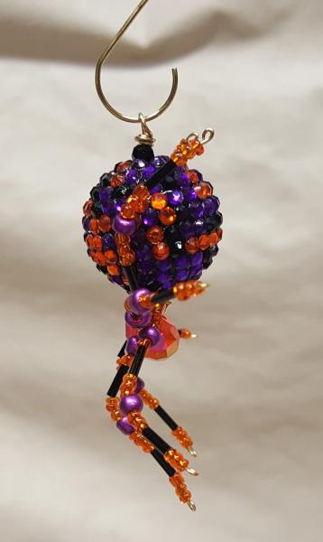 Steampunk Beaded Orange and Purple Opalescent Be-Jeweled Halloween Spider picture