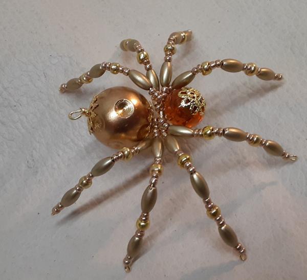 Metallic Steampunk Crystalline Dimpled Beaded Golden Spider picture