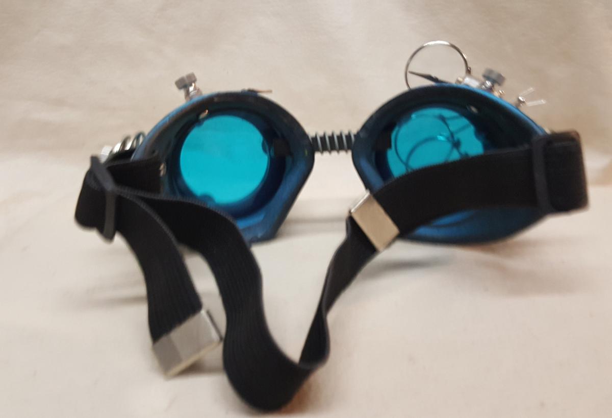 Blue Steampunk Engineer Goggles With Triple Silver Magnifying Loupes picture