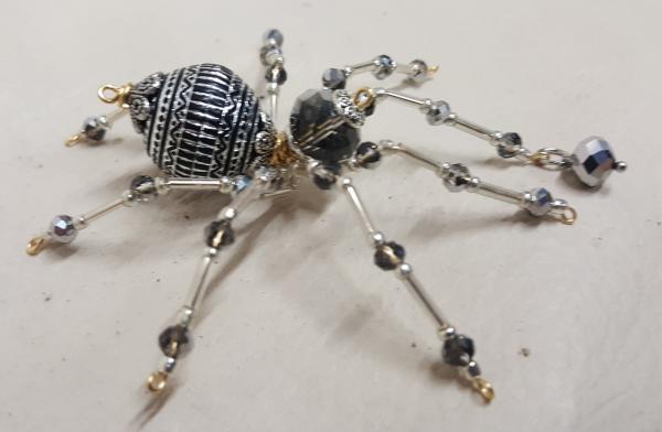 Christmas Silver Beaded Dew Drop Ornament Spider picture