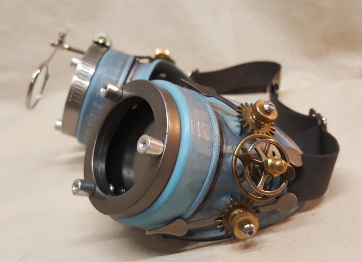 Blue Steampunk Engineer Goggles With Magnifying Loupes picture