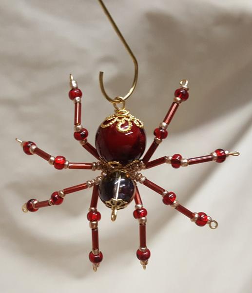 Small Steampunk Beaded Blood Red Spider
