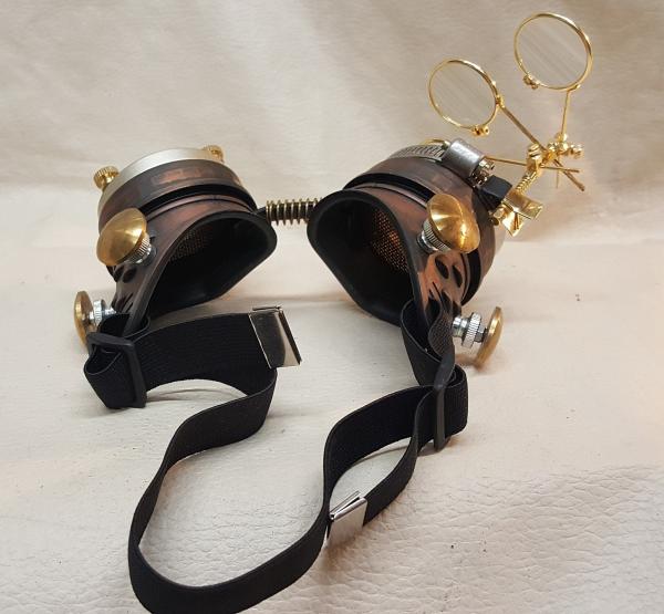 Steampunk Copper Engineer Goggles With Triple Golden Loupes picture