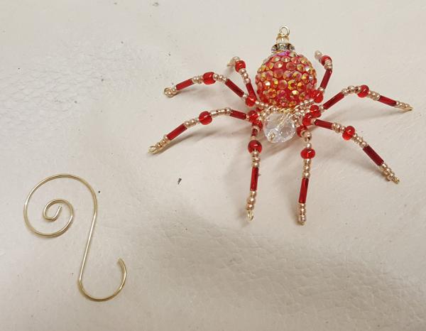 Steampunk Beaded Red and Gold Opalescent Be-Jeweled Spider picture