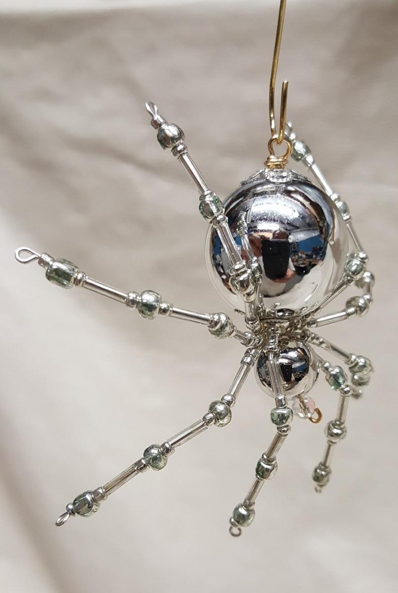 Metallic Christmas Beaded Silver Spider picture