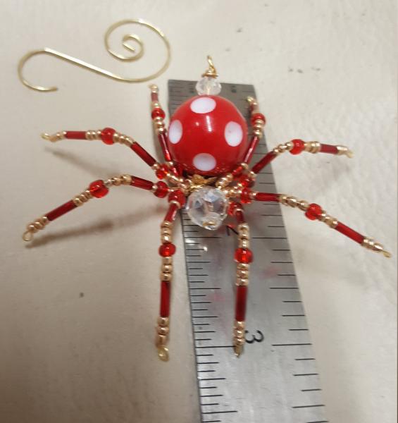 Steampunk Beaded Red/White Dimpled Spider picture