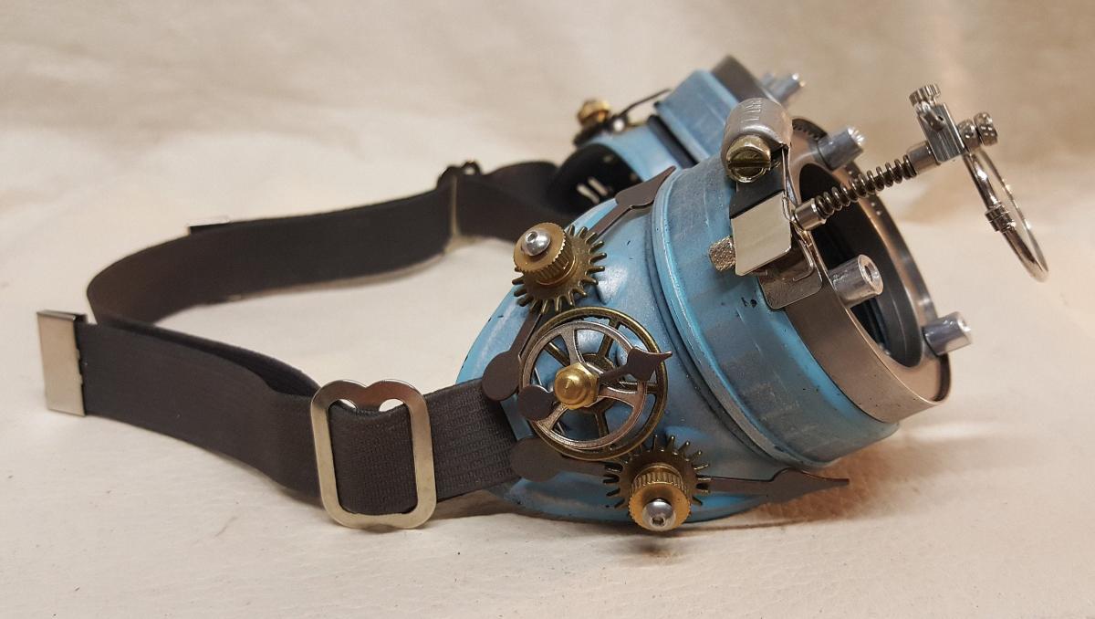Blue Steampunk Engineer Goggles With Magnifying Loupes picture
