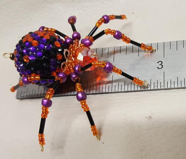 Steampunk Beaded Orange and Purple Opalescent Be-Jeweled Halloween Spider picture