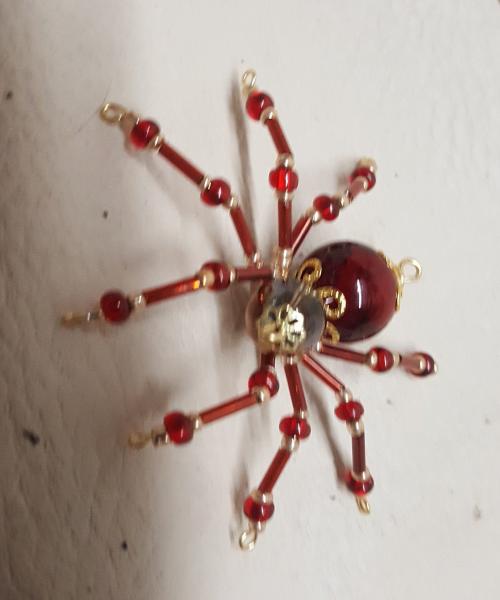 Small Steampunk Beaded Blood Red Spider picture