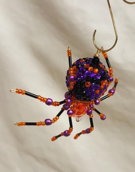 Steampunk Beaded Orange and Purple Opalescent Be-Jeweled Halloween Spider picture