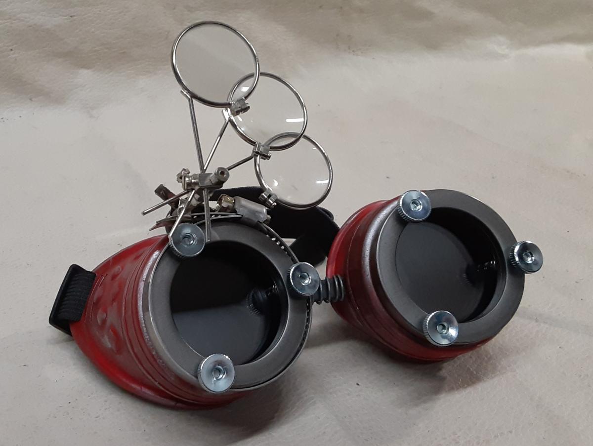 Steampunk Distressed Engineer Goggles With Magnifying Loupes picture