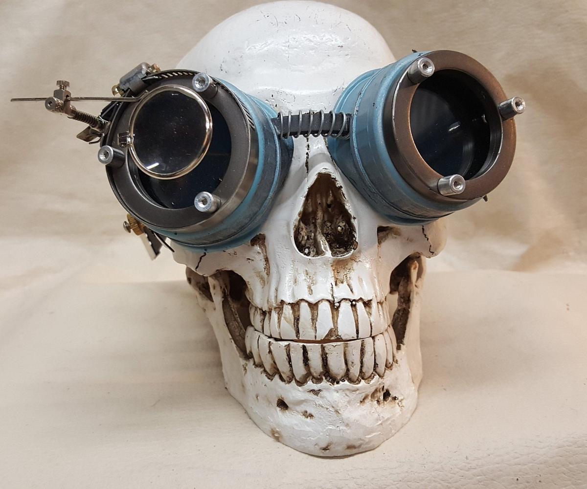 Blue Steampunk Engineer Goggles With Magnifying Loupes picture
