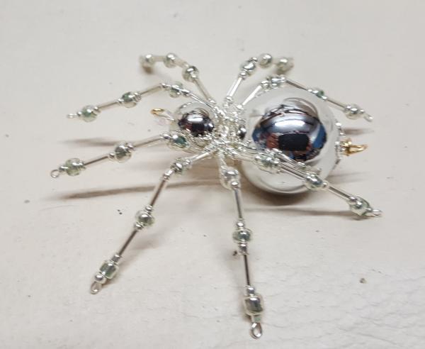 Metallic Christmas Beaded Silver Spider picture