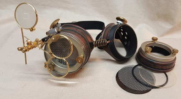 Steampunk Copper Engineer Goggles With Triple Golden Loupes picture