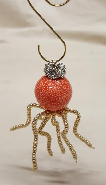 Orange Crowned Speckled Steampunk Beaded Octopus picture