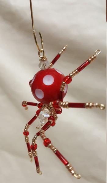 Steampunk Beaded Red/White Dimpled Spider picture