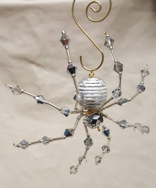 Steampunk/Christmas Crystalline White/Silver Striped Ice Spider picture