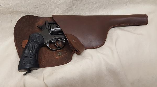 British 1887 Webley Non-Firing Revolver Replica with Leather Holster and Shoulder Strap