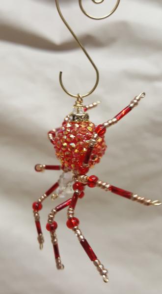 Steampunk Beaded Red and Gold Opalescent Be-Jeweled Spider picture