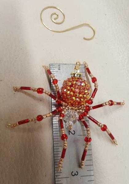 Steampunk Beaded Red and Gold Opalescent Be-Jeweled Spider picture