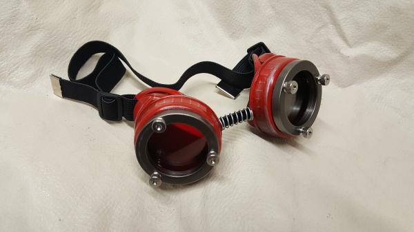 Steampunk Red Engineer Goggles With Triple Silver Loupes picture