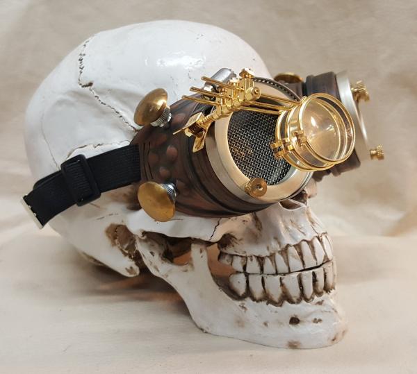 Steampunk Copper Engineer Goggles With Triple Golden Loupes picture