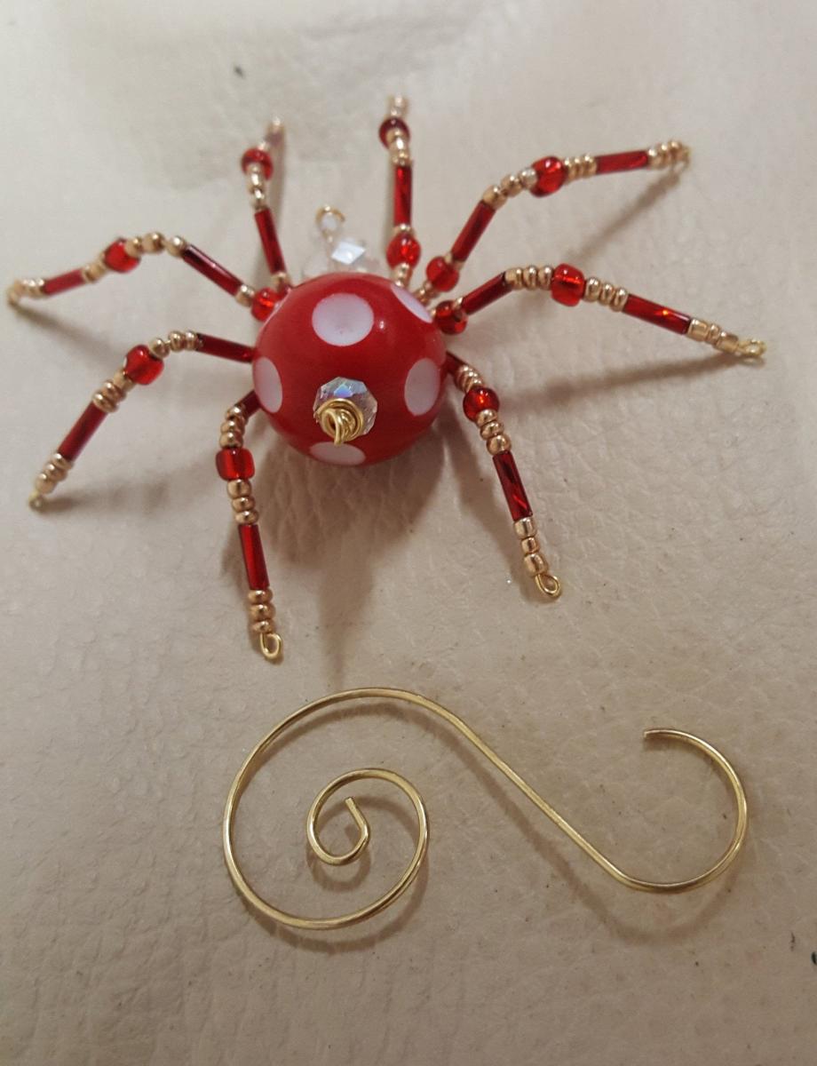 Steampunk Beaded Red/White Dimpled Spider picture