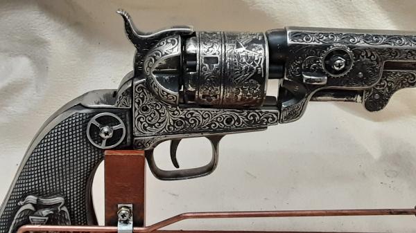 Steampunk 1851 Colt Navy Revolver Non Firing Replica w/Holster and Steampunk Display Stand picture
