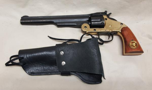 1869 Schofield Nickel or Brass/Gunmetal Revolver Non Firing Replica w/Holster picture