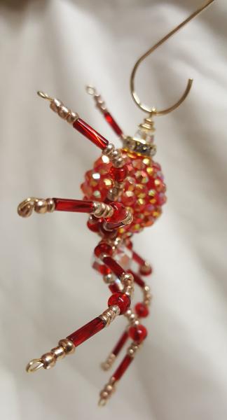 Steampunk Beaded Red and Gold Opalescent Be-Jeweled Spider picture