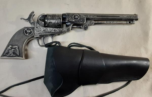 Steampunk 1851 Colt Navy Revolver Non Firing Replica w/Holster and Steampunk Display Stand picture
